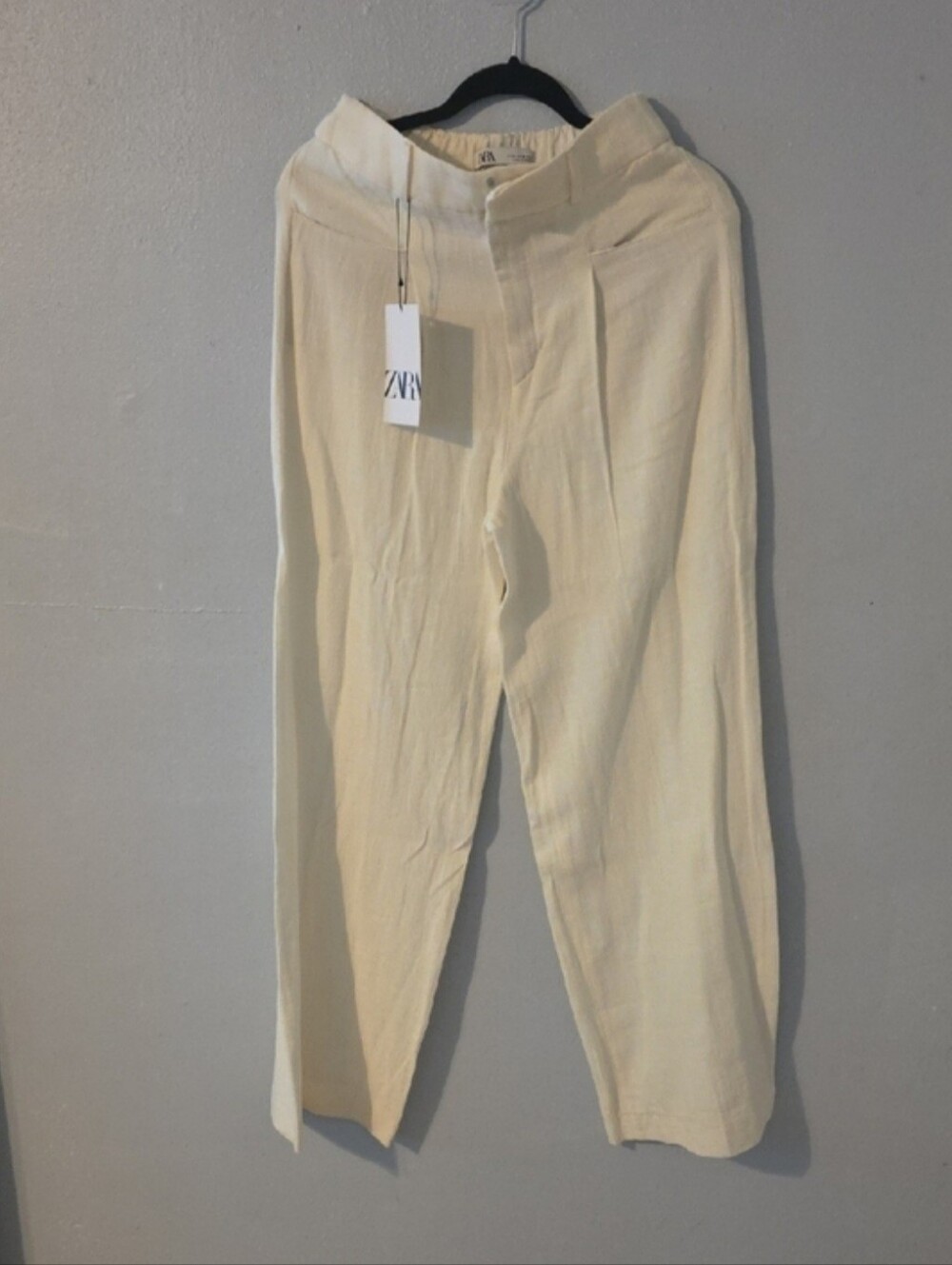 Zara Cream Linen Blend Pants Size M